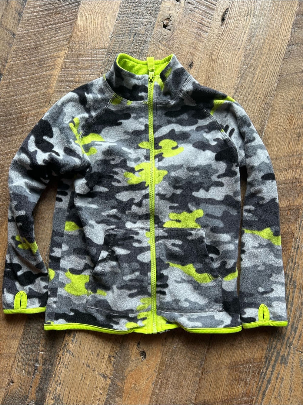Kids Neon Green Camo Full-Zip Fleece